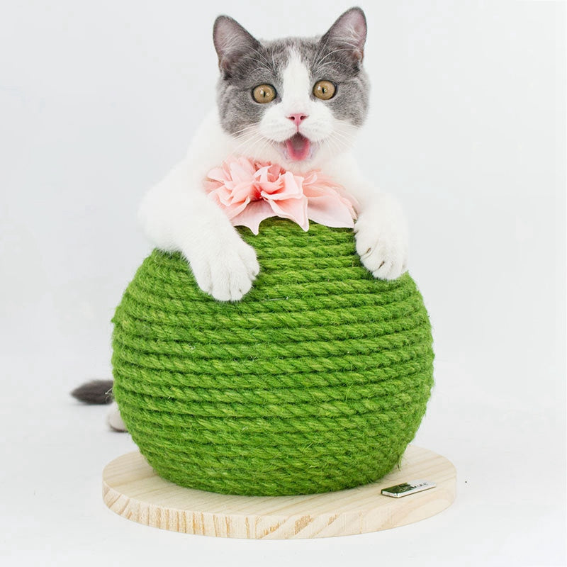 HKM-3990461 Sisal Cactus Cat Climbing Frame with Wooden Base - Durable, Scratch-Resistant Design for Cats