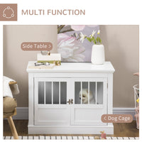 HKM-3990845 White Wooden Dog Crate End Table with Triple Doors for Small Dogs Indoor Use