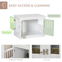 HKM-3990845 White Wooden Dog Crate End Table with Triple Doors for Small Dogs Indoor Use