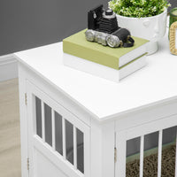 HKM-3990845 White Wooden Dog Crate End Table with Triple Doors for Small Dogs Indoor Use