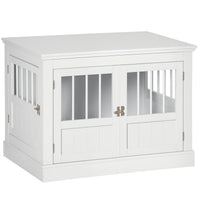 HKM-3990845 White Wooden Dog Crate End Table with Triple Doors for Small Dogs Indoor Use