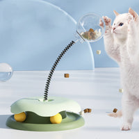 HKM-3990973 Interactive 2-in-1 Cat Toy with Treat Dispensing Turntable and Spring Ball