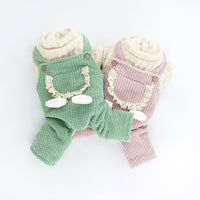 HKM-3991741 Corduroy Strip Strap Dog Clothes for Small to XL Dogs in Pink and Green