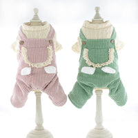 HKM-3991741 Corduroy Strip Strap Dog Clothes for Small to XL Dogs in Pink and Green
