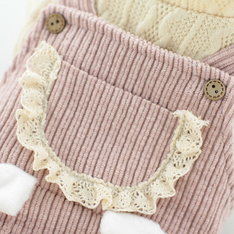 HKM-3991741 Corduroy Strip Strap Dog Clothes for Small to XL Dogs in Pink and Green