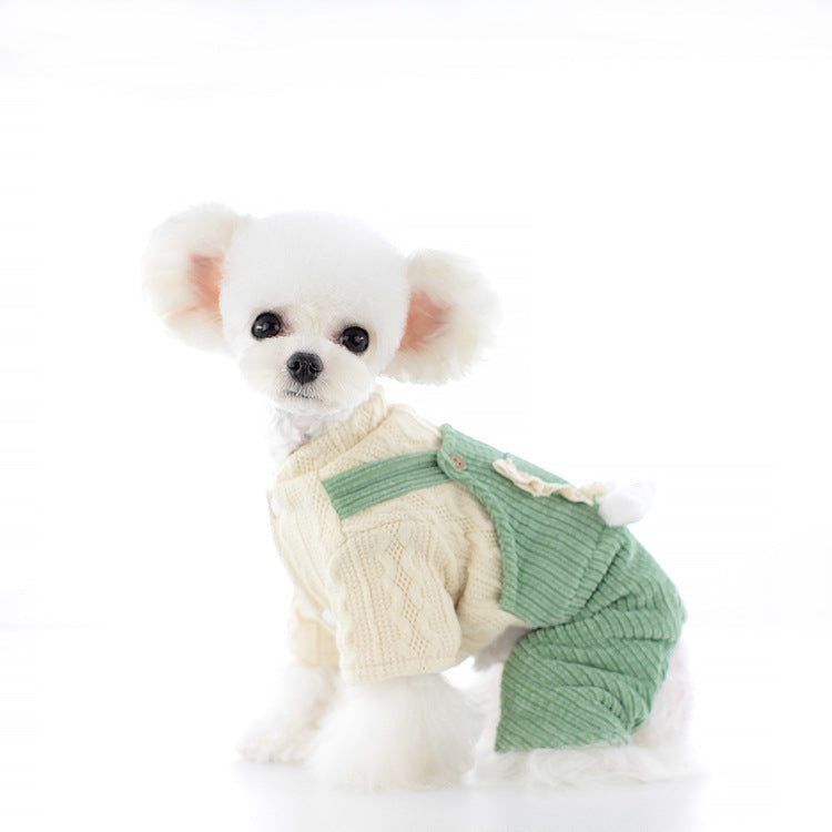 HKM-3991741 Corduroy Strip Strap Dog Clothes for Small to XL Dogs in Pink and Green