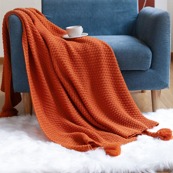 HKM-399187 Solid Color Sofa Knitted Blanket for Office Use - Available in Various Sizes and Colors