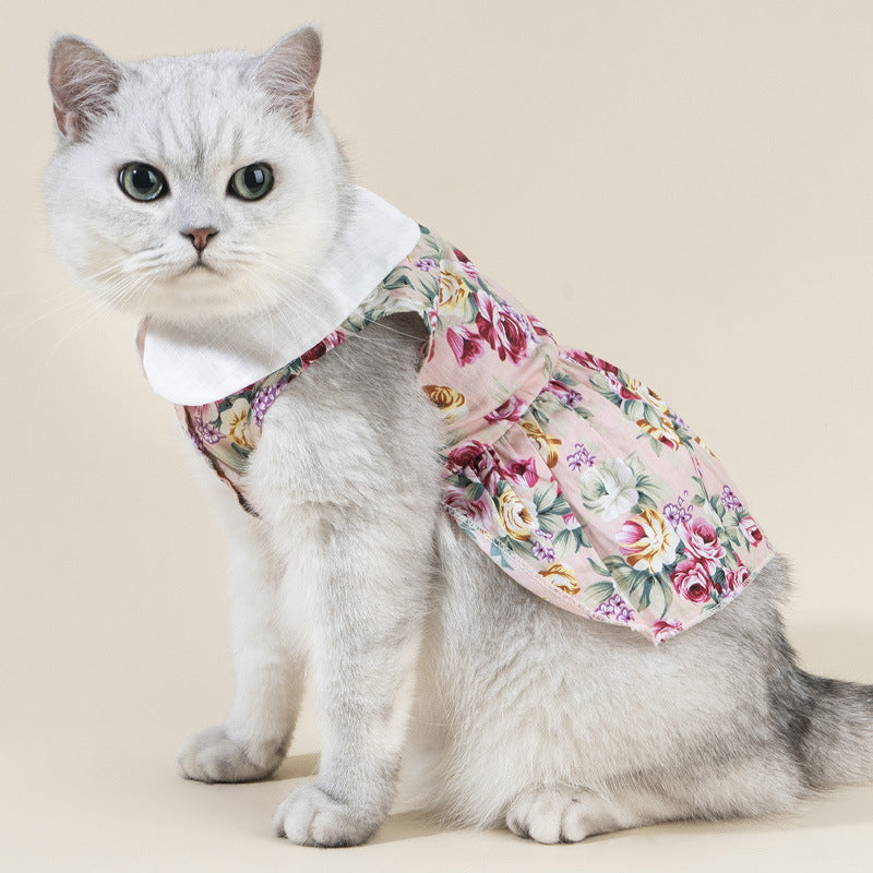 HKM-3993533 Thin Dog Lead Shirt for Pets in Pink, Yellow, and Green Sunflower Designs, Cotton Material, Available in Sizes XS to XL