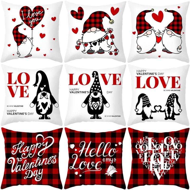 HKM-399443 Red Cartoon Letter Valentine's Day Pillowcase in Peach Skin for Living Room or Bedroom, 45x45cm