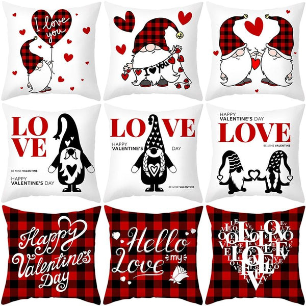 HKM-399443 Red Cartoon Letter Valentine's Day Pillowcase in Peach Skin for Living Room or Bedroom, 45x45cm