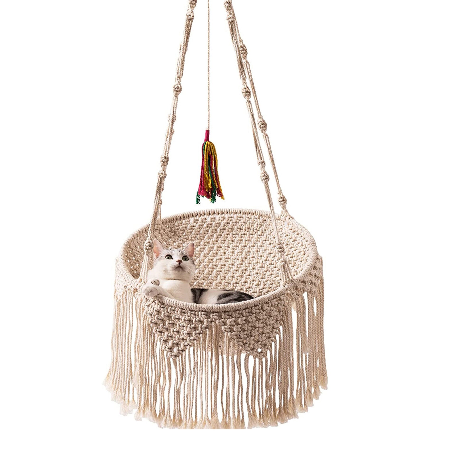 HKM-3994557 Cozy Nordic Bohemian Woven Cat Nest - Cotton Pocket Design