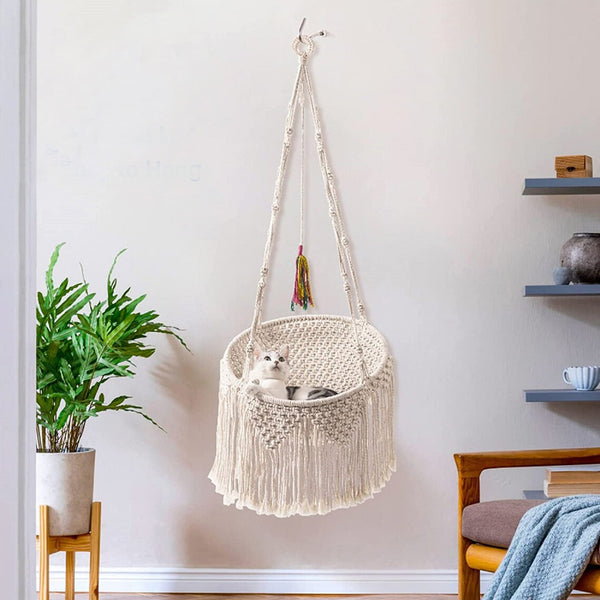 HKM-3994557 Cozy Nordic Bohemian Woven Cat Nest - Cotton Pocket Design