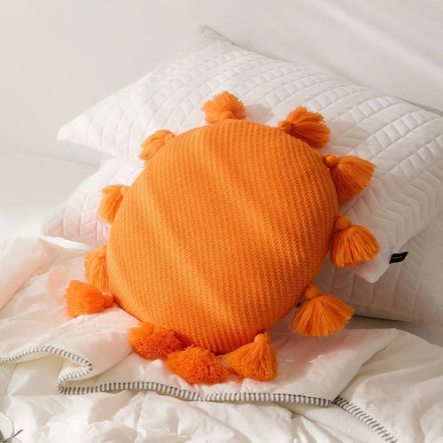 HKM-399571 Nordic Solid Color Tassel Cushion - Beige, Orange, Pink, Dark Blue, Turmeric - 40CM