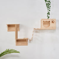 HKM-3996221 Luxury Pine Wood Cat Climbing Frame with Acrylic Bowl and Durable Hemp Rope