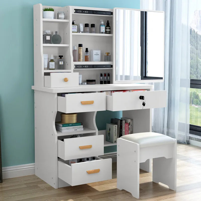 HKM-399635 Elegant MDF Vanity Set with Stool and Mirror for Bedroom Furniture