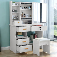 HKM-399635 Elegant MDF Vanity Set with Stool and Mirror for Bedroom Furniture