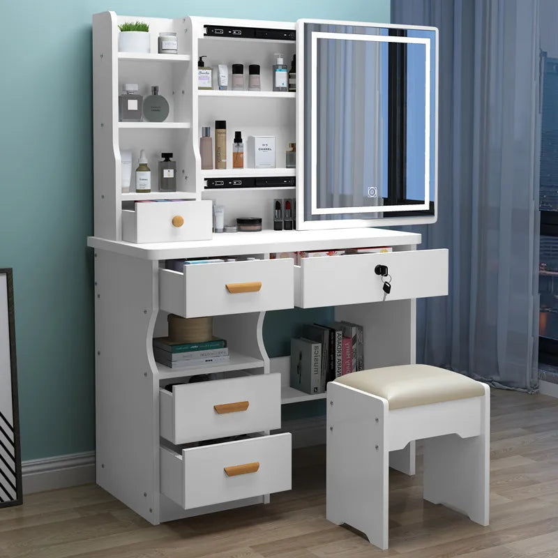 HKM-399635 Elegant MDF Vanity Set with Stool and Mirror for Bedroom Furniture