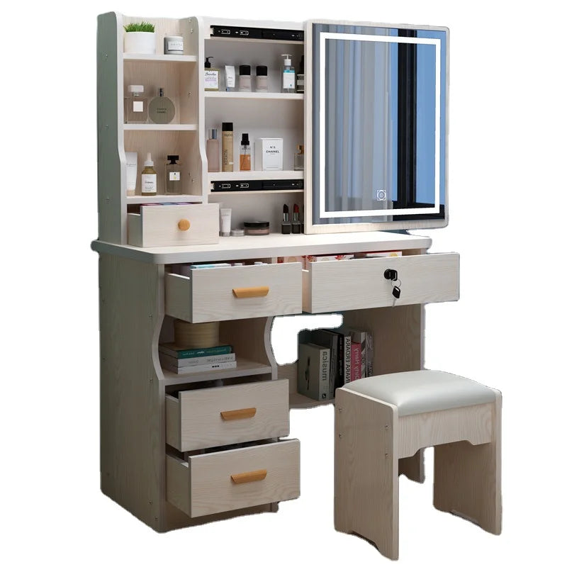 HKM-399635 Elegant MDF Vanity Set with Stool and Mirror for Bedroom Furniture