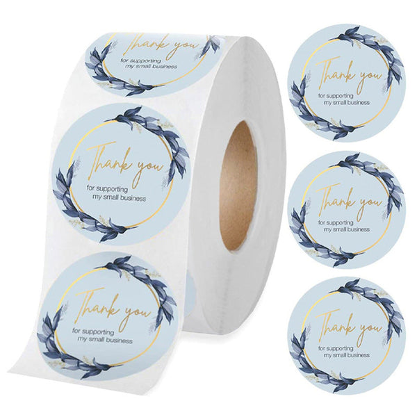 HKM-399635 Thank You Stickers for Small Business - Blue Flower Bunch Decorative Seal Labels, 1.5-Inch Round, Pack of 500
