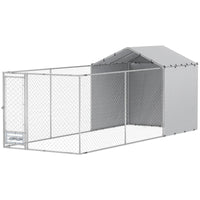 HKM-3996605 Large Galvanized Chain Link Outdoor Dog Kennel with Waterproof Cover for Medium to Large Dogs, 19.7 ft x 7.5 ft x 7.5 ft