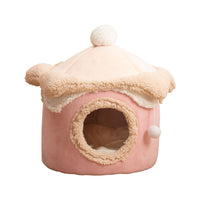 HKM-3996989 Cozy Ice Cream House Dog Bed - Soft Velvet Pet Nest in Pink, Wine Red, and Coffee