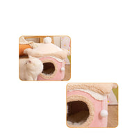 HKM-3996989 Cozy Ice Cream House Dog Bed - Soft Velvet Pet Nest in Pink, Wine Red, and Coffee