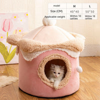 HKM-3996989 Cozy Ice Cream House Dog Bed - Soft Velvet Pet Nest in Pink, Wine Red, and Coffee
