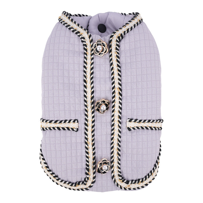 HKM-3998013 Warm Quilted Dog Coat for Autumn and Winter in Black, White, Light Purple - Sizes S to 2XL