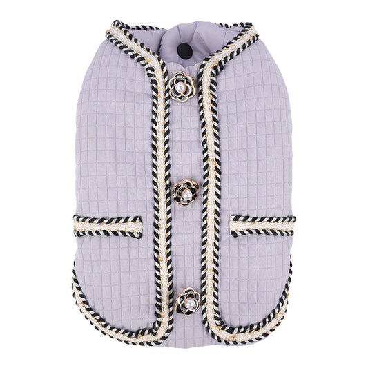 HKM-3998013 Warm Quilted Dog Coat for Autumn and Winter in Black, White, Light Purple - Sizes S to 2XL