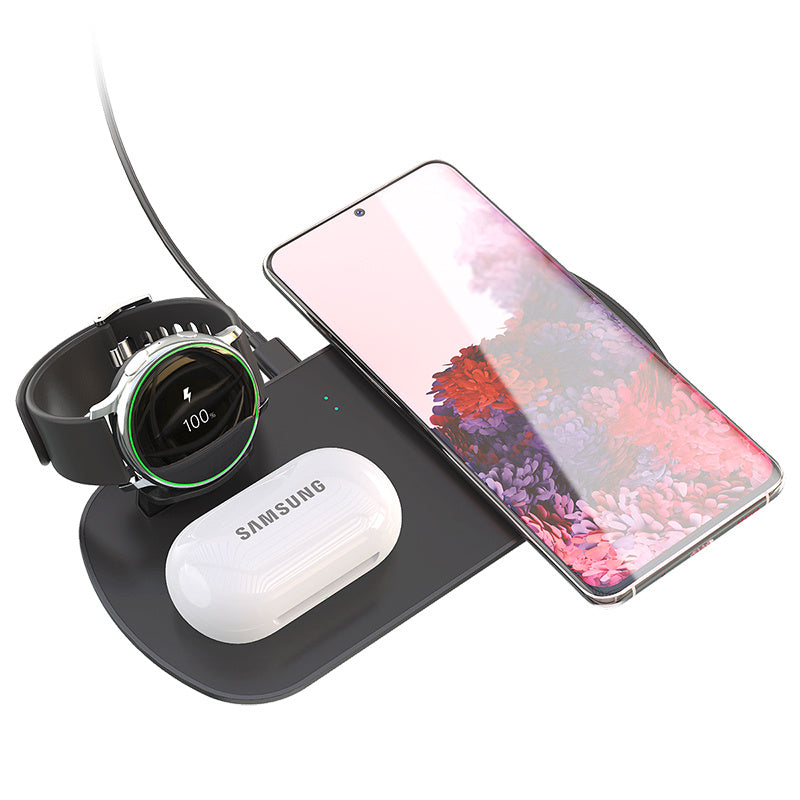 HKM-399827 3-in-1 Fast Wireless Charger for Galaxy Watch, AirPods, and Qi-Compatible Devices