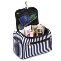 HKM-399827 Large Portable Canvas Makeup Bag with Stripes for Organised Storage