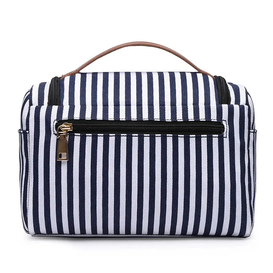 HKM-399827 Large Portable Canvas Makeup Bag with Stripes for Organised Storage