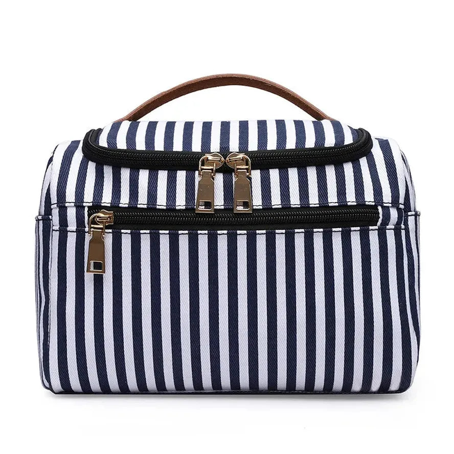 HKM-399827 Large Portable Canvas Makeup Bag with Stripes for Organised Storage