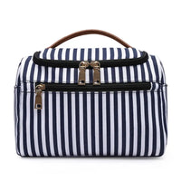 HKM-399827 Large Portable Canvas Makeup Bag with Stripes for Organised Storage