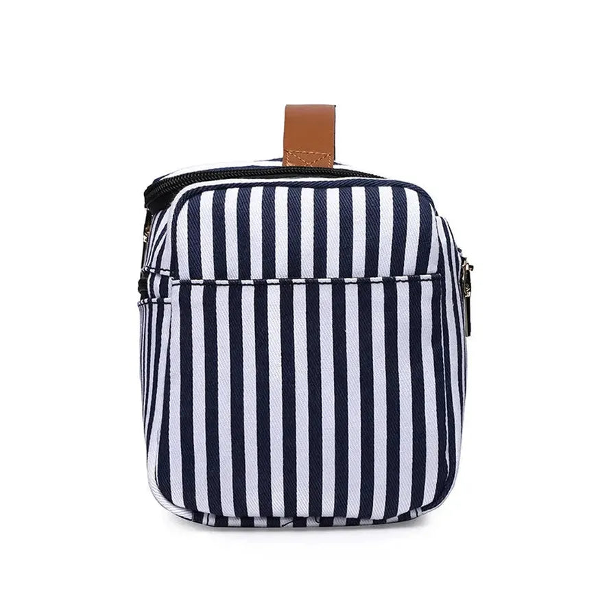 HKM-399827 Large Portable Canvas Makeup Bag with Stripes for Organised Storage