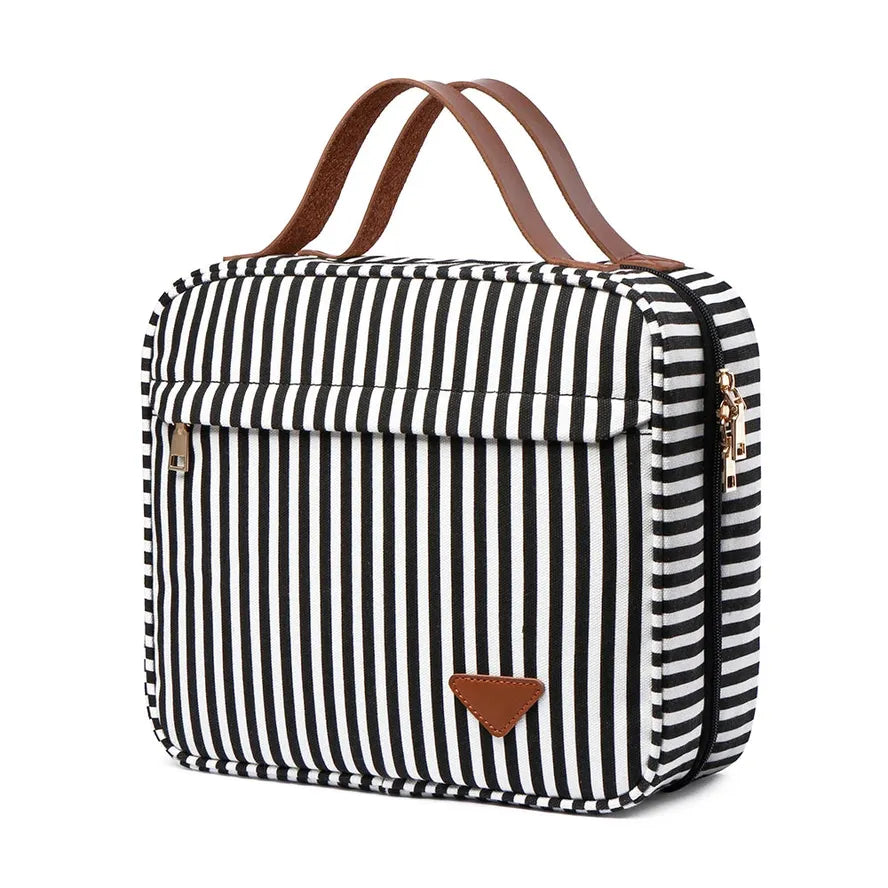 HKM-399827 Large Portable Canvas Makeup Bag with Stripes for Organised Storage