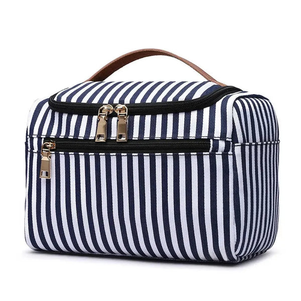 HKM-399827 Large Portable Canvas Makeup Bag with Stripes for Organised Storage
