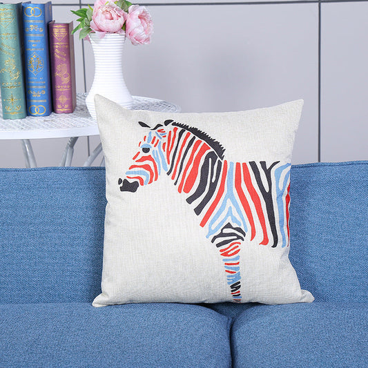 HKM-399891 British Style Square Linen Pillow Cover with Cartoon Pattern - 45x45cm