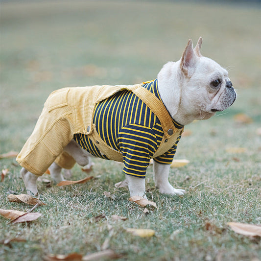 HKM-3999293 Cotton Stretch Four-Legged Pet Overalls for Autumn & Winter ¨C Casual Design in Navy, Khaki, Yellow, and Blue