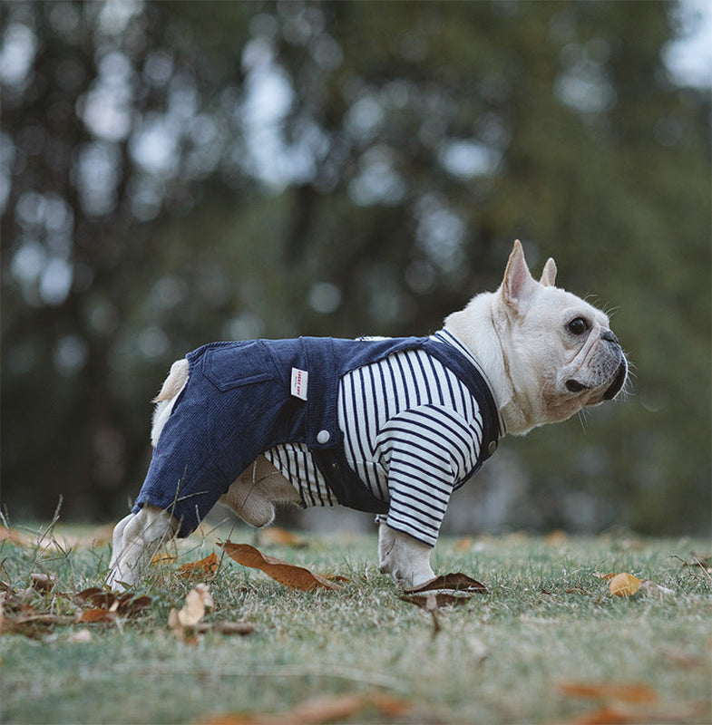 HKM-3999293 Cotton Stretch Four-Legged Pet Overalls for Autumn & Winter ¨C Casual Design in Navy, Khaki, Yellow, and Blue