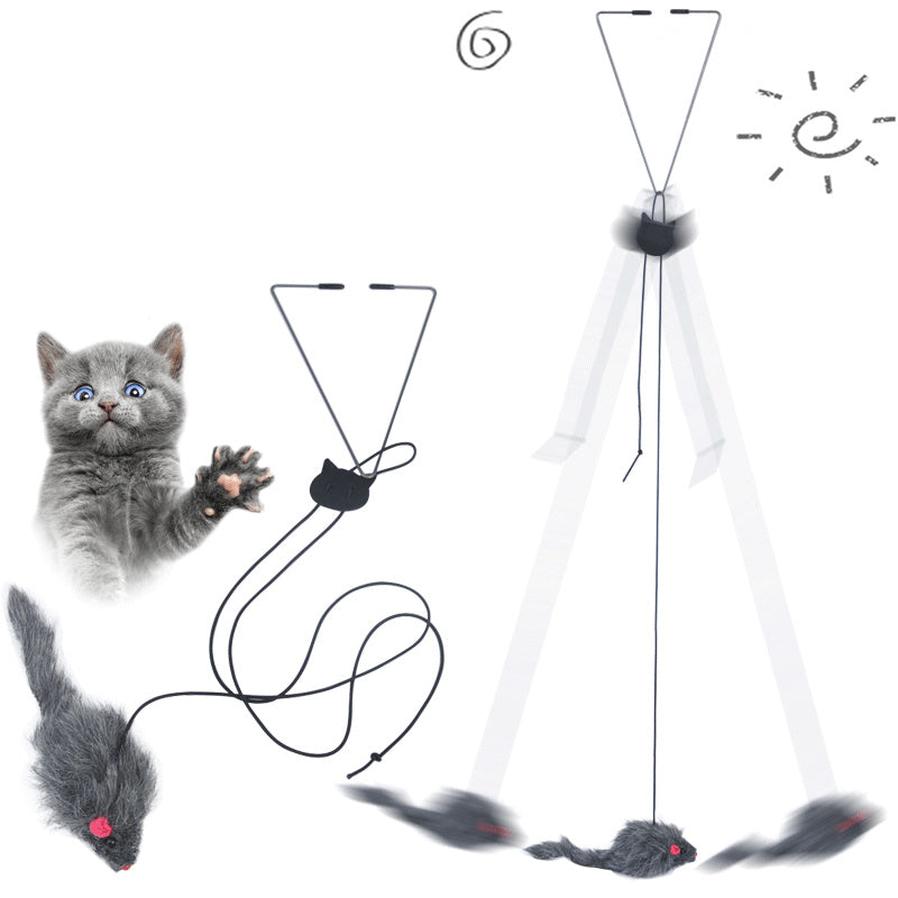 HKM-399955 Telescopic Hanging Cat Toy with Adjustable Rope and Swinging Mouse