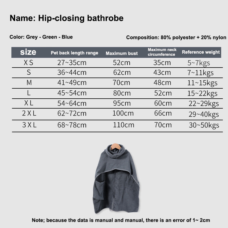 HKM-4000317 Adjustable Water-Absorbent Dog & Cat Bathrobe for Small to Large Pets
