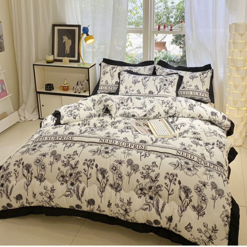 HKM-400083 Thick Black Lace Washed Cotton Duvet Insert for Winter, Sizes 100x150cm to 200x230cm