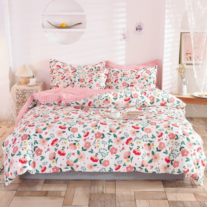 HKM-400083 Three-Piece Floral Duvet Cover Set with Linen and Cotton Bedding for 1.2m to 2.2m Beds