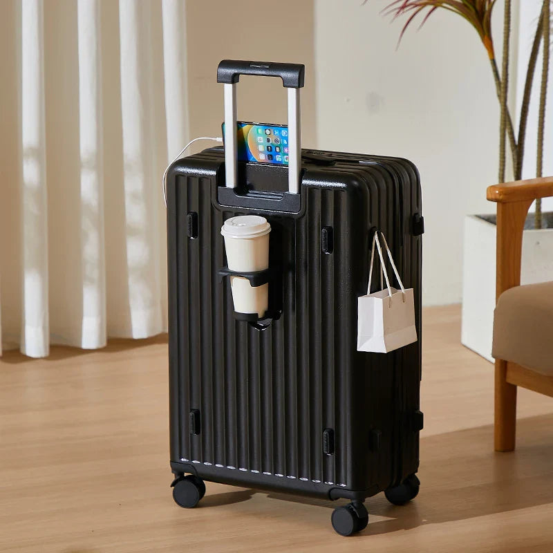 HKM-400147 3-Piece Travel Luggage Set - 24 Inch Suitcase with USB Port, Cup Holder, and Smooth Casters