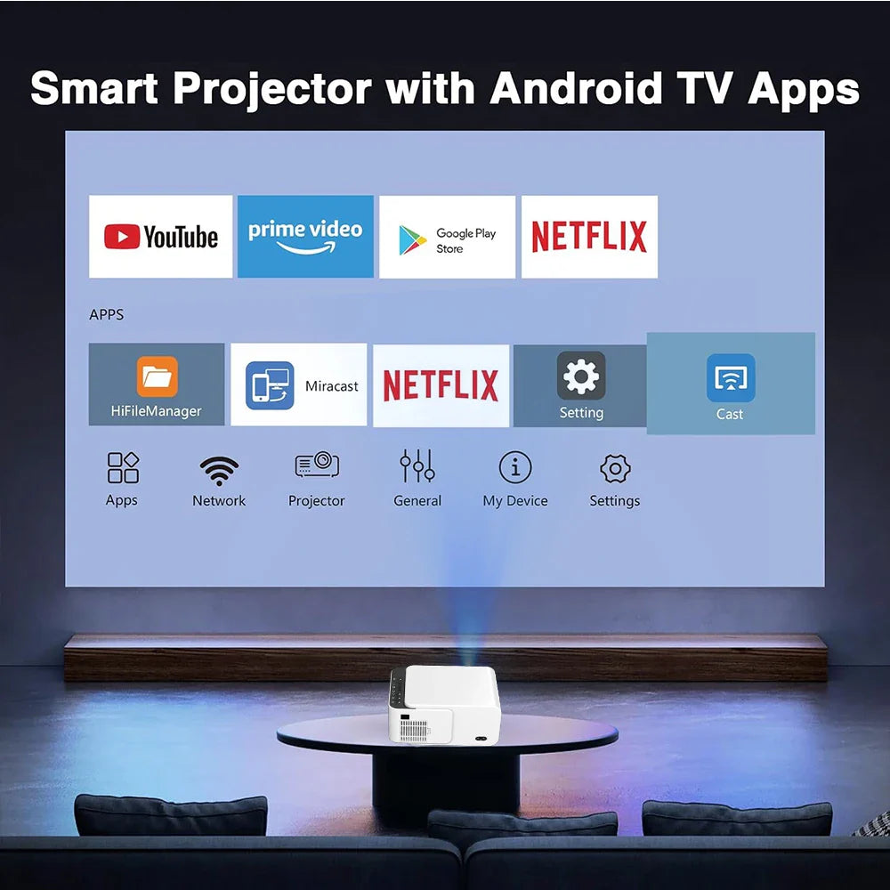 HKM-400275 Compact 4K LED Mini Projector with Android 13 for Home Theatre and Movie Experience