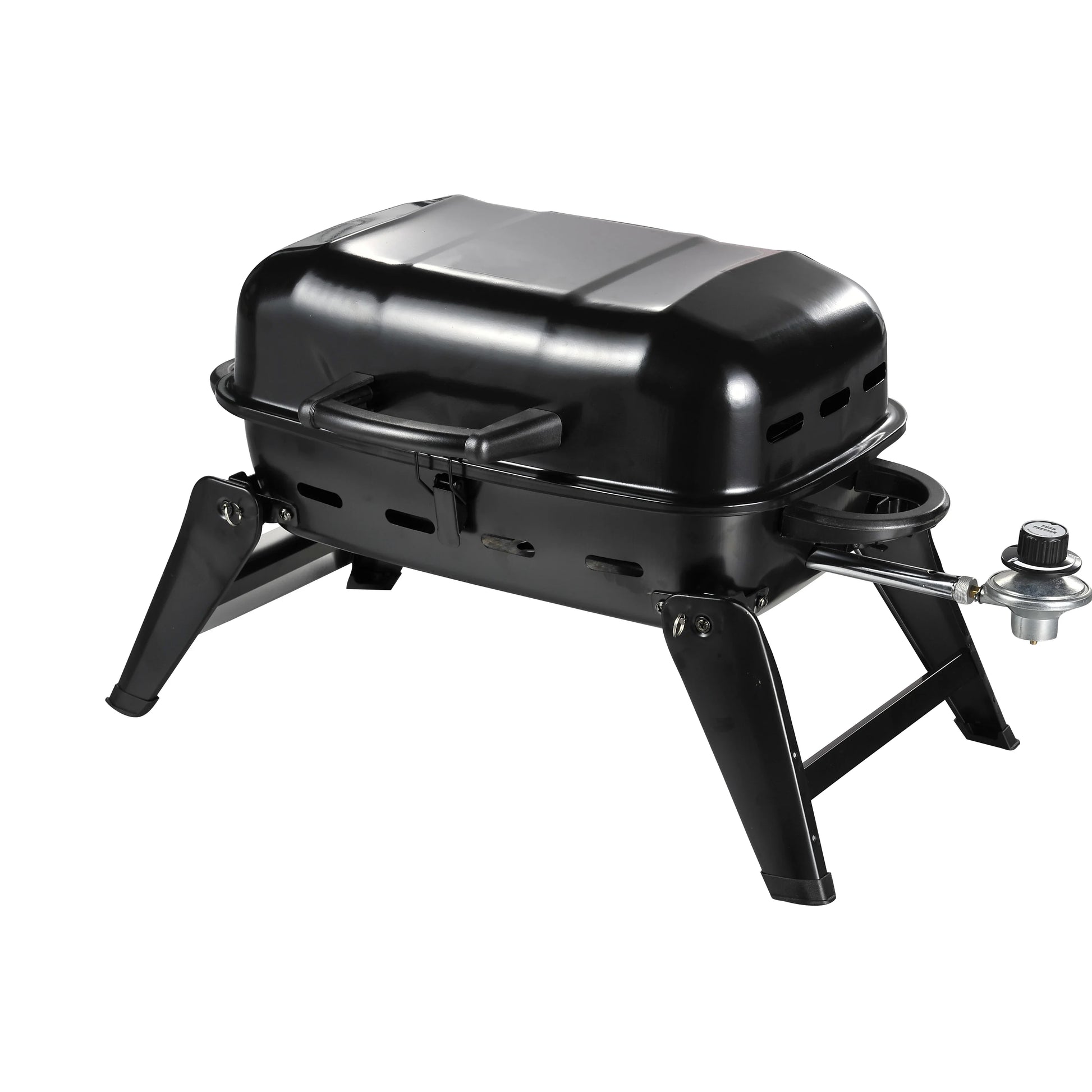HKM-400275 Portable Gas Camping Grill with Porcelain Cooking Grid - Foldable Design for Easy Storage