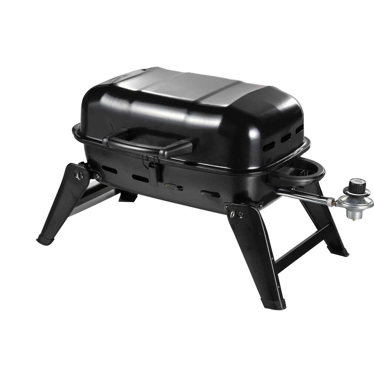 HKM-400275 Portable Gas Camping Grill with Porcelain Cooking Grid - Foldable Design for Easy Storage