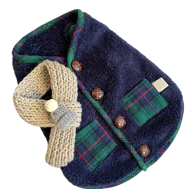 HKM-4003261 Festive Checkered Fleece Vest with Sherpa Lining for Small and Medium Dogs and Cats