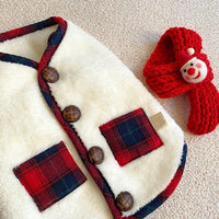 HKM-4003261 Festive Checkered Fleece Vest with Sherpa Lining for Small and Medium Dogs and Cats
